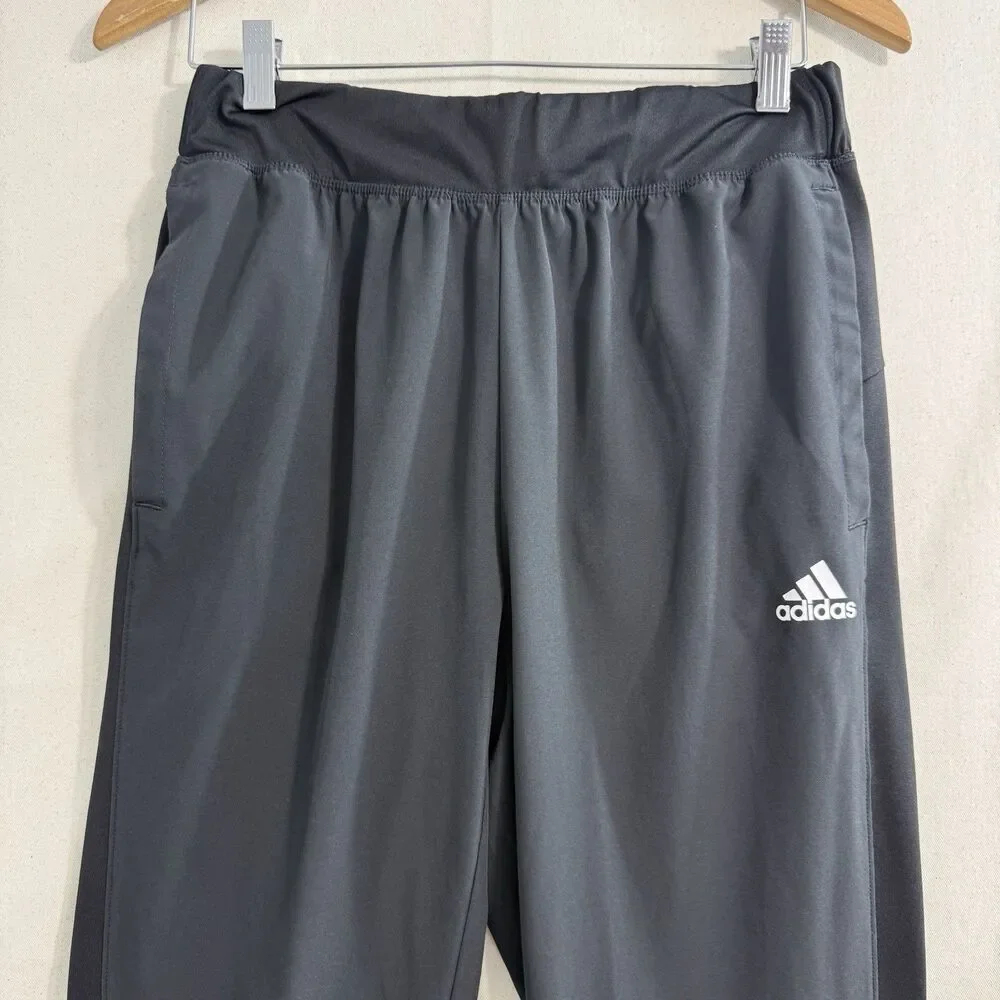 Mens Black Adidas Running Track Pants Athletic Training Wear Polyester Size M